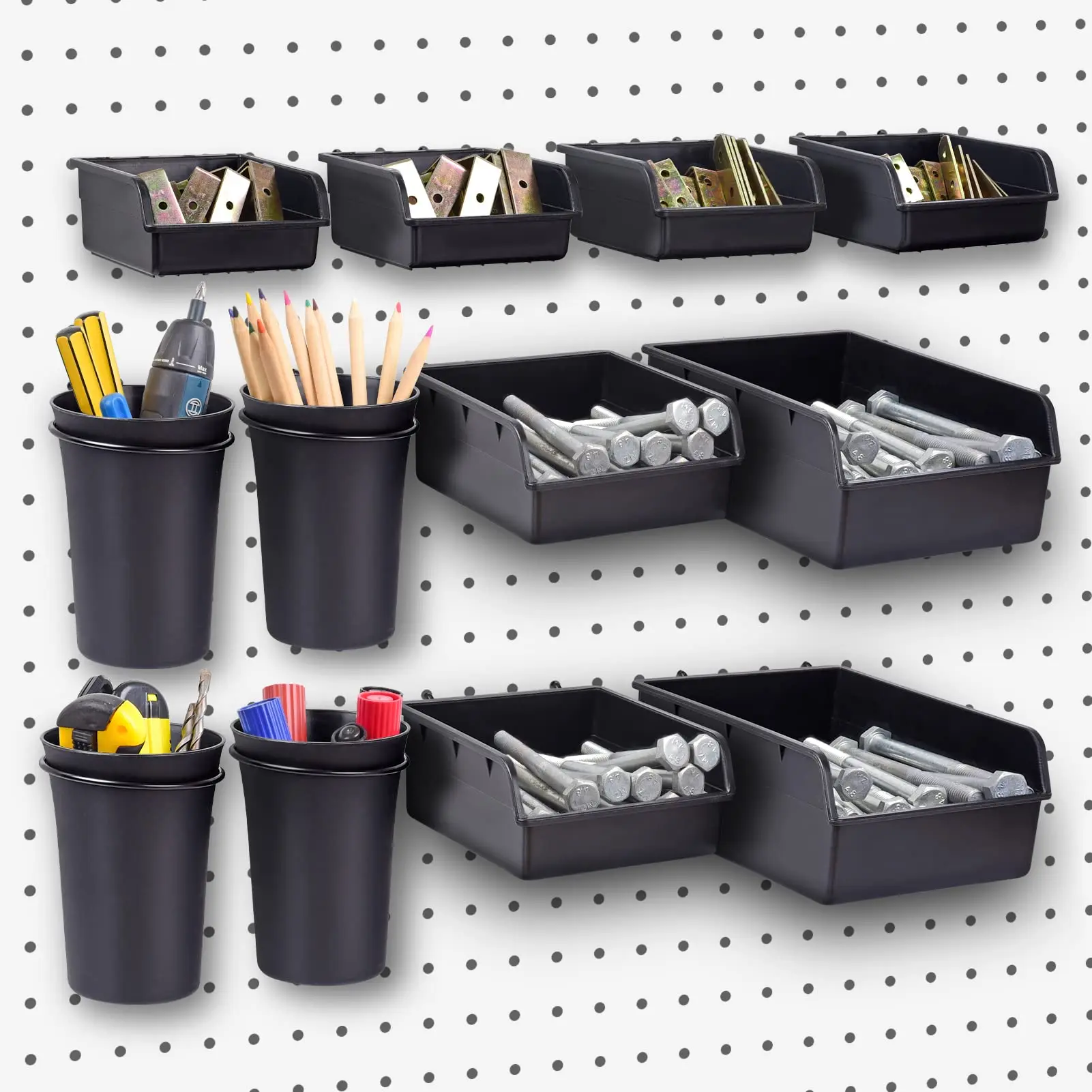 12pc PegBoard Basket Hardware Storage Box Cup with Hook Practical Pegboard Attachment