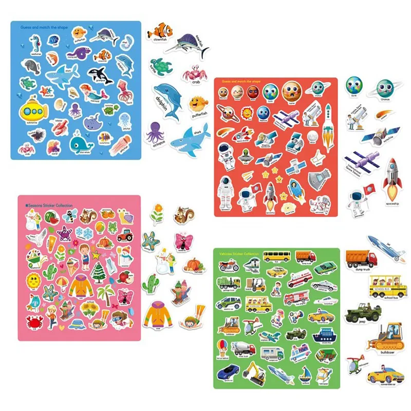 New Children Scene Stickers Book DIY Hand-on Puzzle Sticker Books Reusable  Cartoon Animal Learning Cognition Toys For Kids Gift