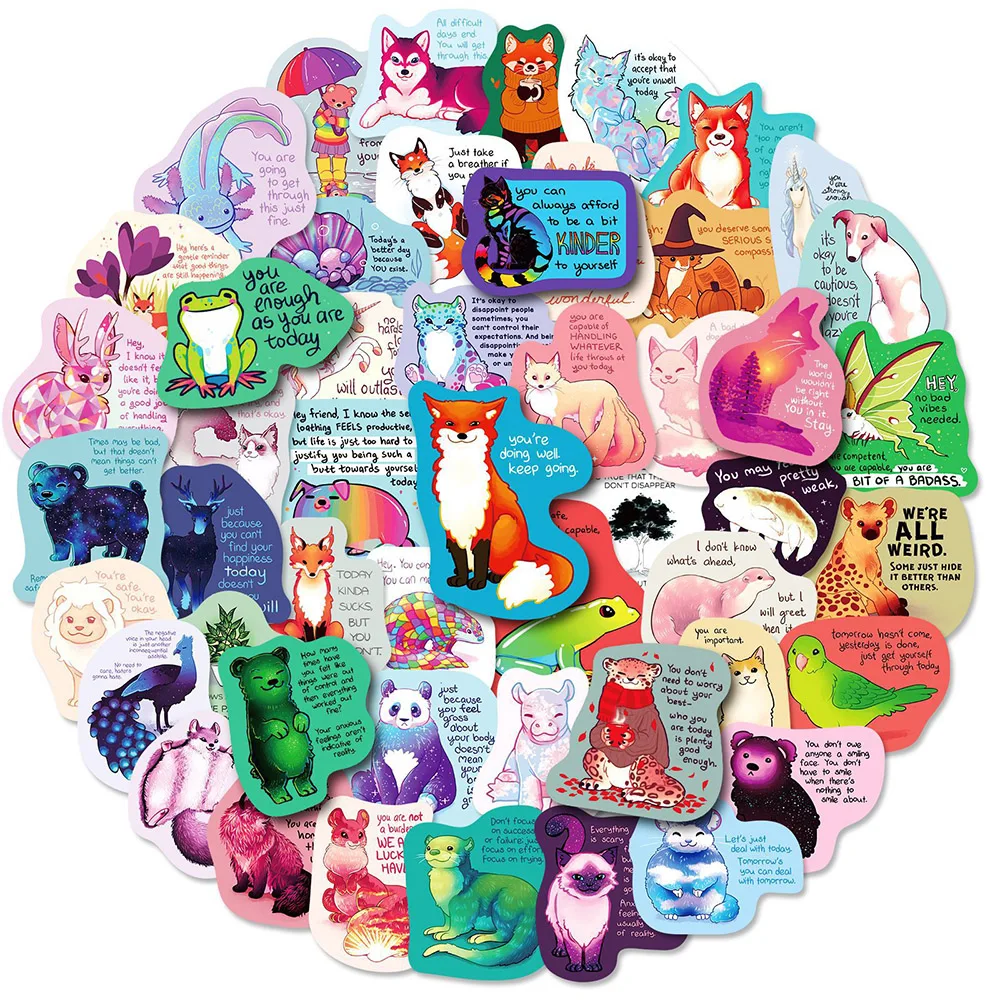 

10/30/50pcs Cute Animal Encouragement Phrase Graffiti Stickers Kids Toy Diary Laptop Luggage Car Guitar Waterproof Sticker Decal
