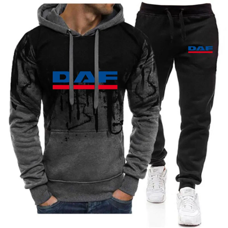 DAF Truck Logo 2024 Men's New Tracksuits Gradient Color Hooded Hoodie + Casual Printing Sweatpant Harajuku Sportwear Suits 4