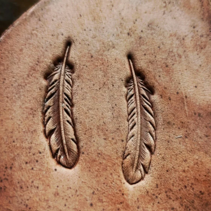2PCS/set Mini Feather Leather Embossing Mold Branding Aluminum Stamps Leather Craft Stamps