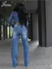 Joskaa Stretch Denim 2 Piece Sets Women Hipster Lapel Full Sleeve Irregular Jacket and Straight Pants Matching Baddie Streetwear 4