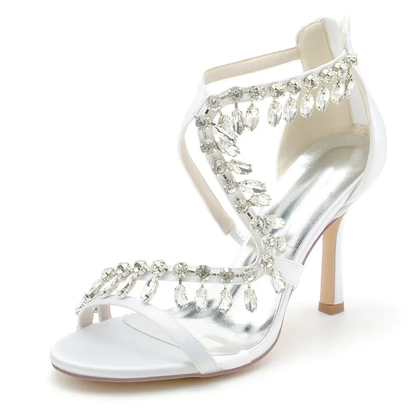 

Rhinestones Tassels High Heel Wedding Bridal Sandals Women Open Toe Zipper Back Prom Evening Formal Party Dress Heels Shoes