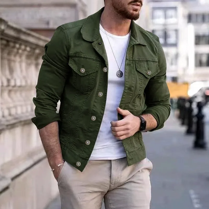 

2023 New men's autumn jacket men's youth casual jacket men's jacket slim fit Multi Pocket button work clothes men's jacket
