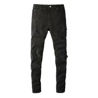 European and American Fashion Jeans 8520 High Street Fashion Brand Street Torn Patch Jeans Slim Stretch Jeans for Men 1