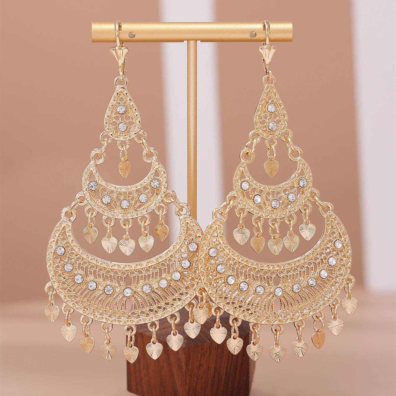 Vintage Moon Style Women's Earrings Hollowed Out With Diamonds