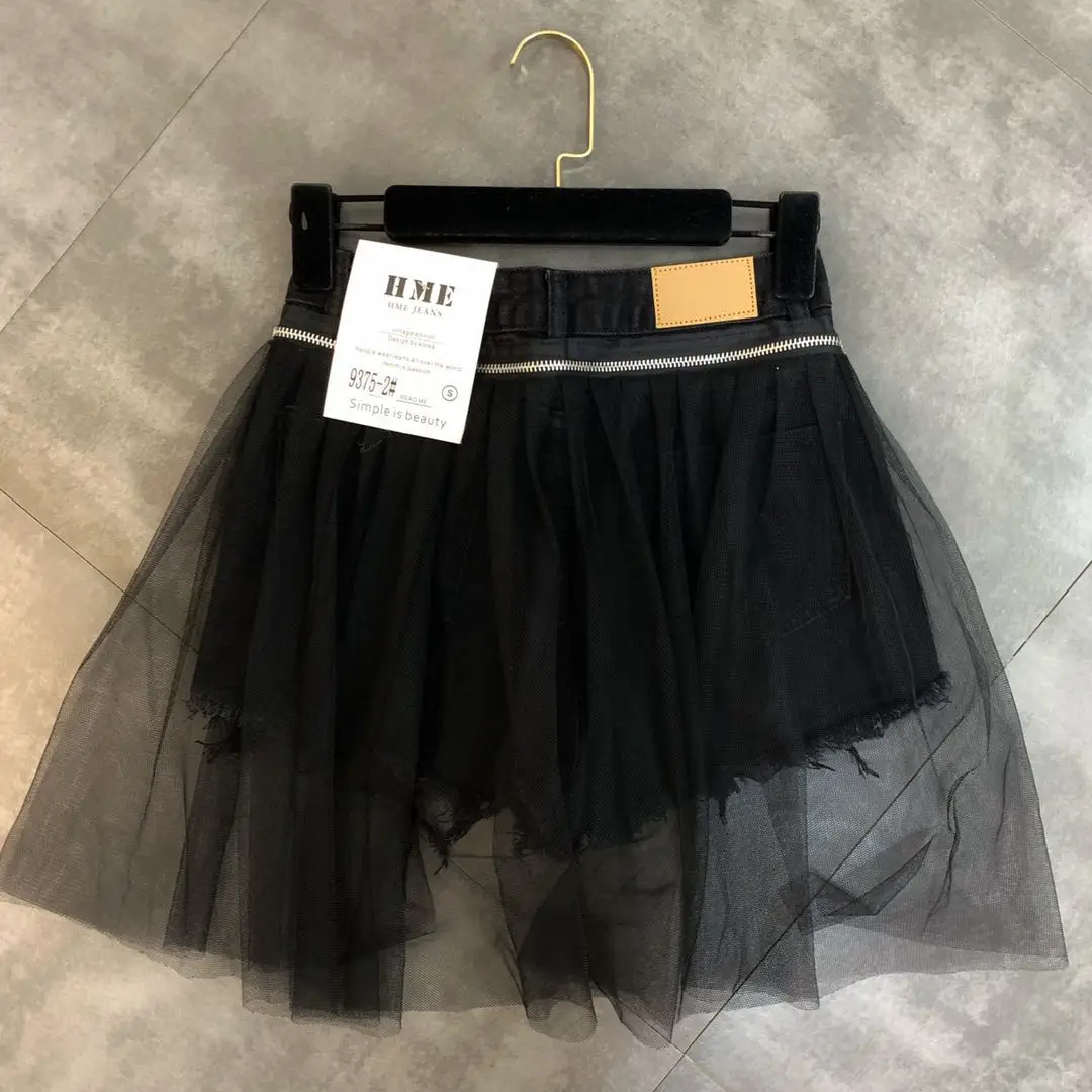 Sexy Hot Girl Women's High Waist Slim Fit Black Shorts Summer Patchwork Detachable Two-Piece Fashion Denim Shorts for Ladies