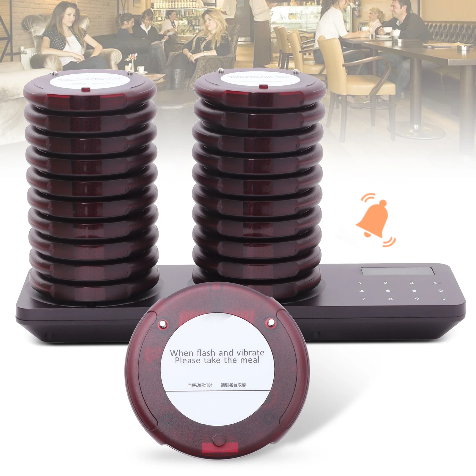 

110V Restaurant Wireless Guest Paging System 20 Beepers Queuing Calling Pagers Restaurant Buzzers Long Range Vibration