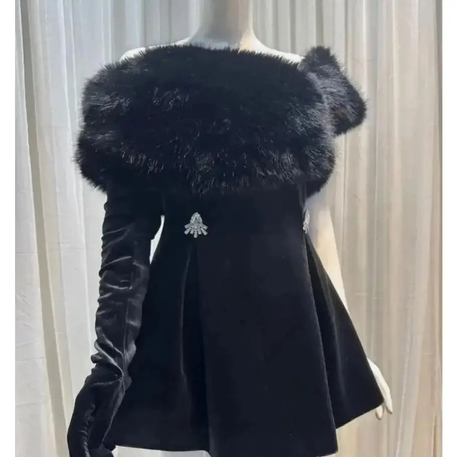 

Black Elegant Card Shoulder Girl Dress New Fashion Girl Formal Performance Costume