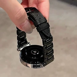 Luxury Slim Black Ceramic Beaded Leather Strap Bracelet for 22MM (Black)
