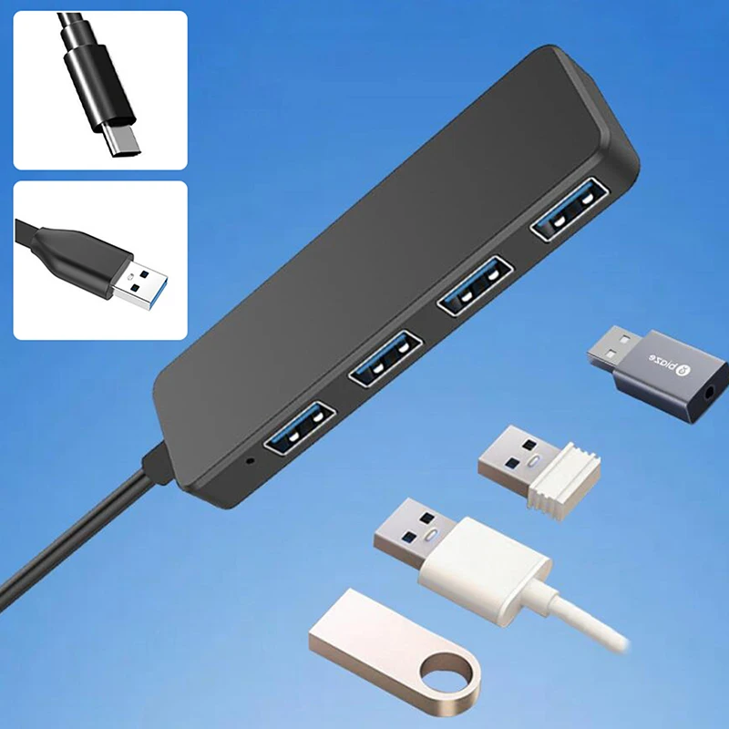 마우스 키보드 PC 노트북 액세서리, 고속 USB 허브 3.0 C타입 어댑터, 4 포트 멀티 USB 2.0 분배기, 익스텐션 케이블