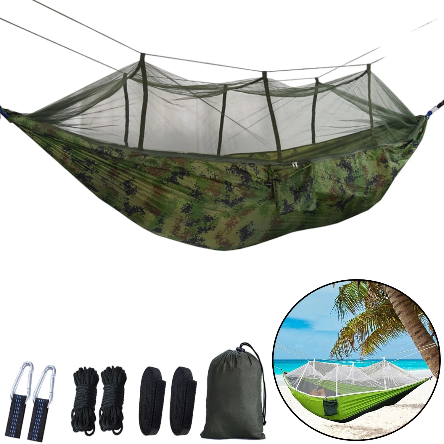 

Hammock,Single or Double Person Canvas Portable Hammock with Insect Resistant Mosquito Net for Home,Camping,Patio,Garden,Outdoor
