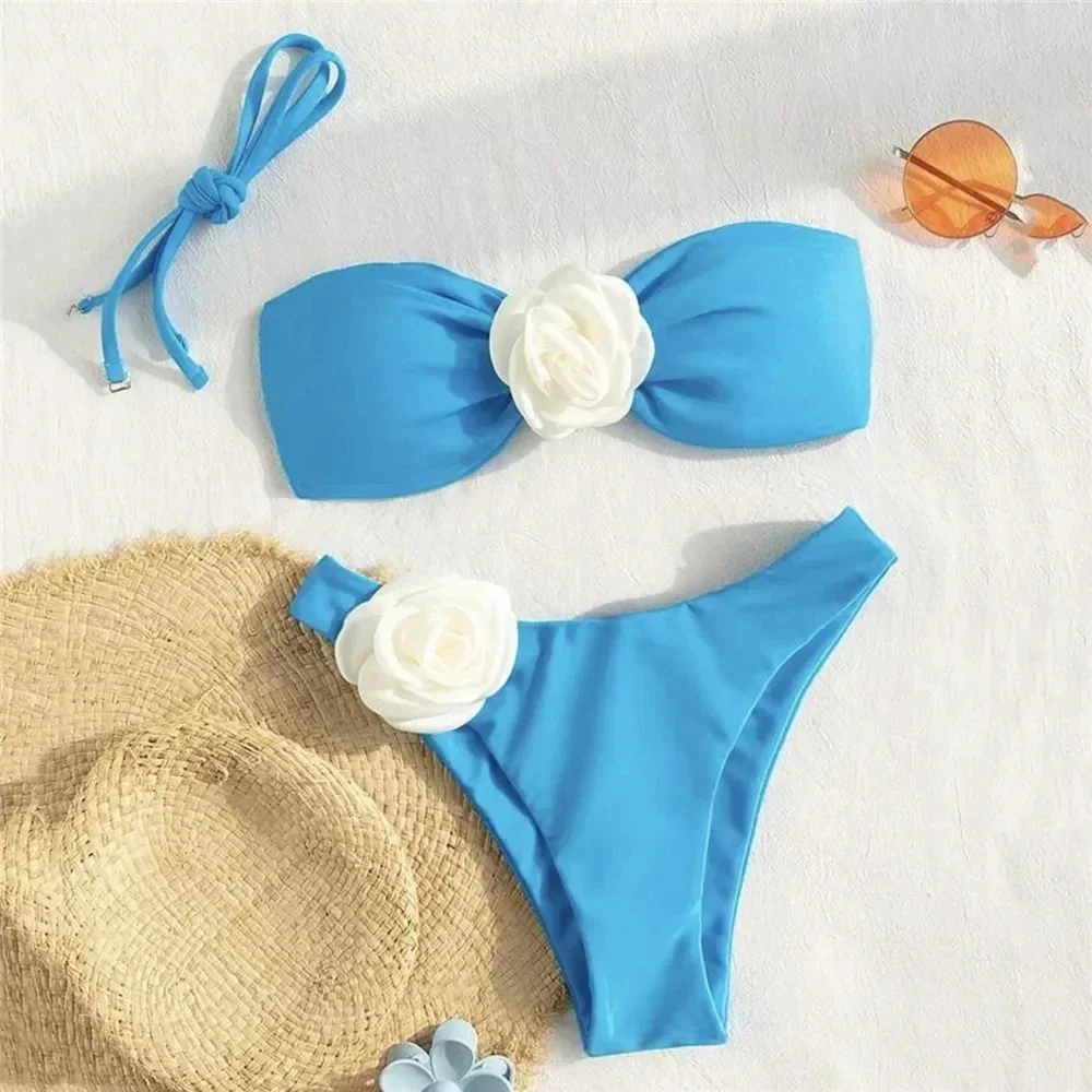 Floral Lace-up Thong Bikini Set - Sexy Brazilian Swimsuit