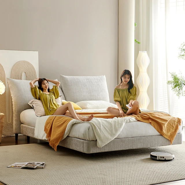 Letto sospeso camera da letto matrimoniale letto matrimoniale moderno  minimalista schienale regolabile letto in tessuto stile crema - AliExpress