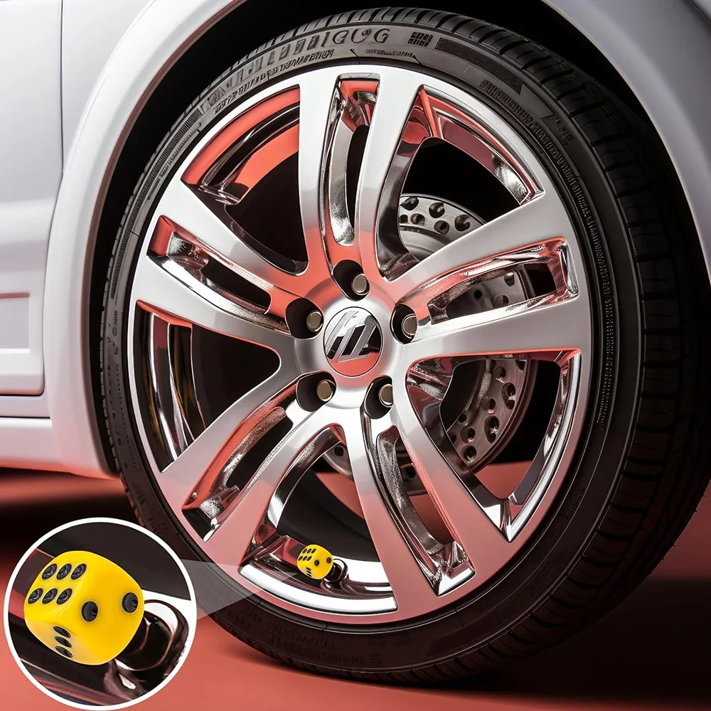 Set of 4 Waterproof Dice Design Tire Valve Stem Caps - Durable Universal Wheel Covers