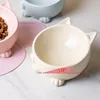 Ceramic Cat Bowl Double Bowl Drinking Bowl Cute Cat Basin for Pets Neck Protection Slant Mouth Cat Bowl Dog Bowl Pet Supplies 3