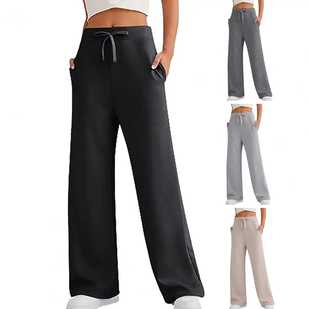 

Women Pants Comfortable Women's Wide Leg Yoga Sweatpants with Elastic Waist Pockets Soft Loose-fitting Trousers for Jogging