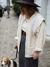  O-neck Quilted Open Front Pocket Padded Coat Women Printed Thicken Warm Long Sleeve Jacket Women Oversized Vintage Streetwear 