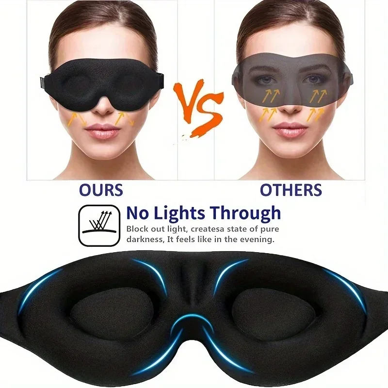 3D Contoured Sleep Eye Mask for Men & Women - Soft,  Soothing Comfort Eye Shade Cover for Travel, Yoga, Nap - Black