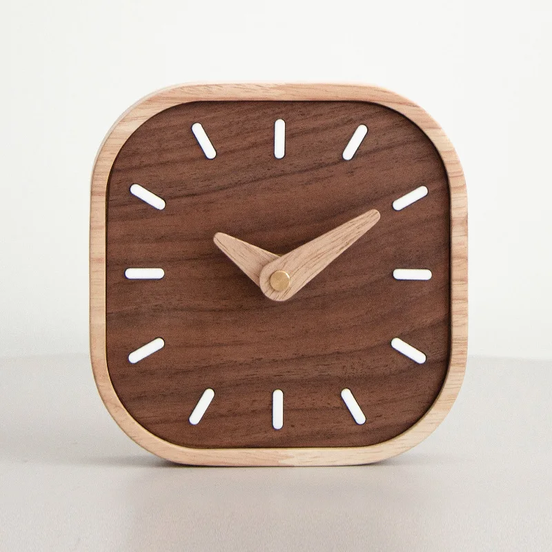 Wall Clocks Nordic Black Walnut Minimalist Desk Clock Wall Clock Bedroom Living Room Decoration Solid Wood Quiet Hanging Wall Watch