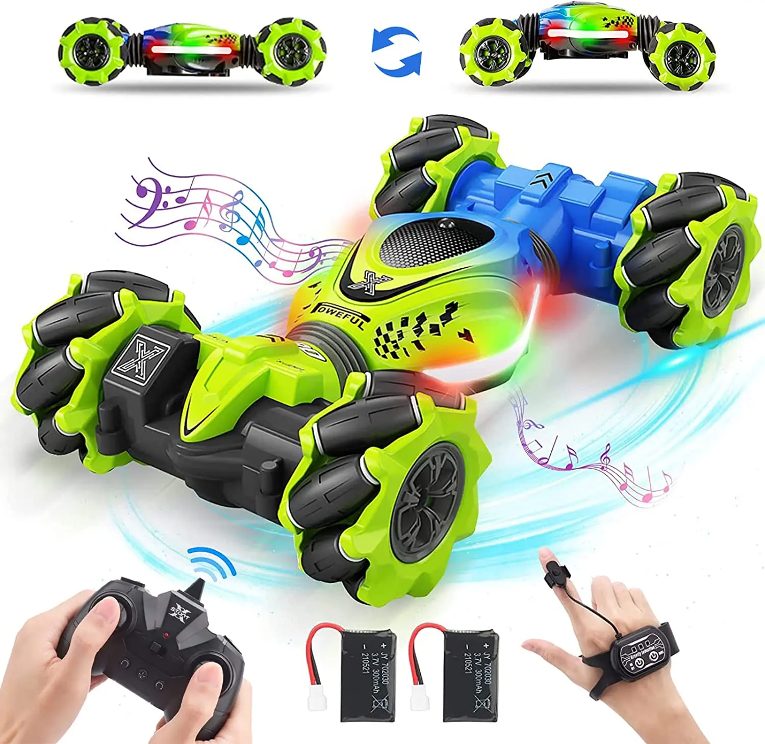Mini 4Wd Rc Stunt Car Led Music 2.4G Radio Remote Control Cars Rc Watch Sensore Di Gesto Rotazione Regalo Giocattolo Elettronico Per Bambini Ragazzo