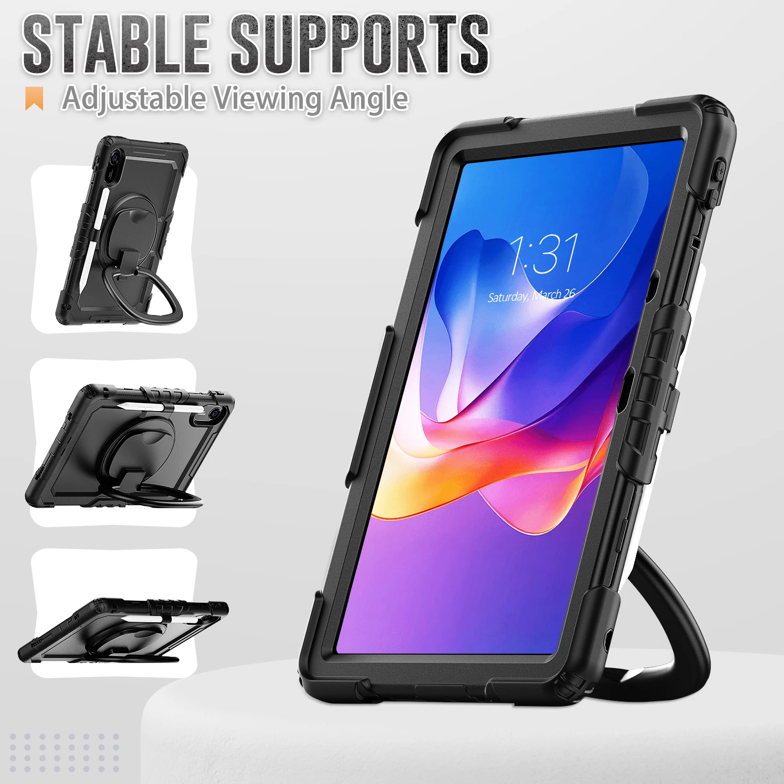 Durable 360° Rotating Kickstand Protective Case with Handle Grip and Shoulder Strap