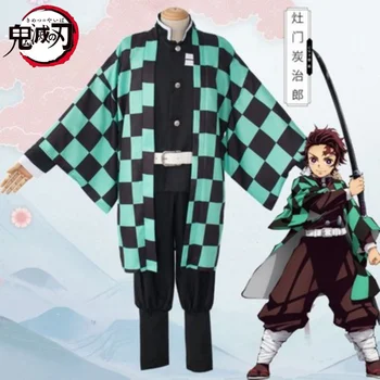 코스프레 커스텀 애니메이션 카마도 탄지로 의류 유니폼 세트, 시계 마스크, 가발 파티, 가장 무도회, 성인 및 어린이용 할로윈, 신제품
