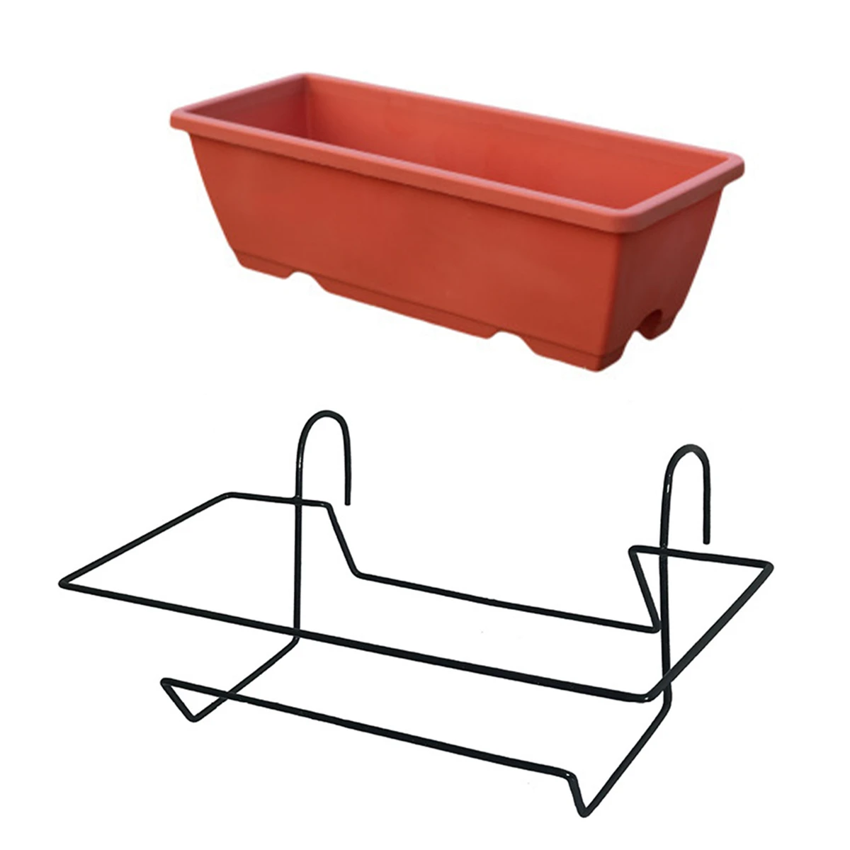 Terracotta balkon-plantenbak met ophangrek op witte achtergrond