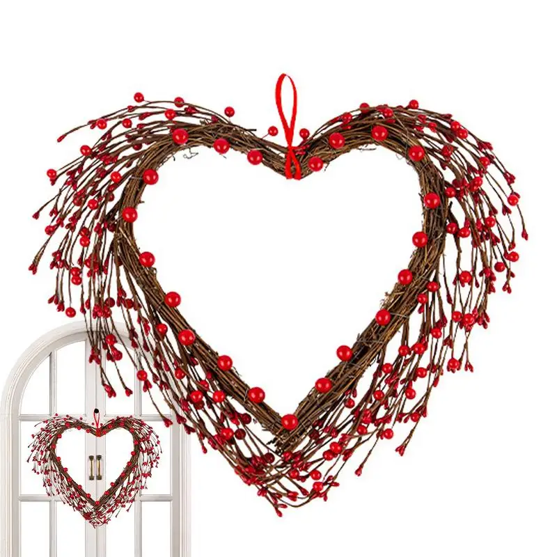 

Heart Shaped Wreaths Valentine Heart Wreath Artificial Love Heart Vine Wreath Romantic Wall Decor Exquisite Door Wreath Garland