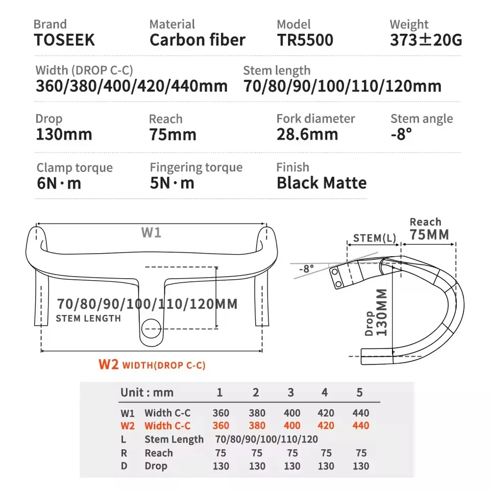 TOSEEK TR5500 Full Internal Cable Routing Road Bicycle Handlebar T800 Carbon Integrated Handlebar Di2 With Bike Computer Holder bicycle handlebar