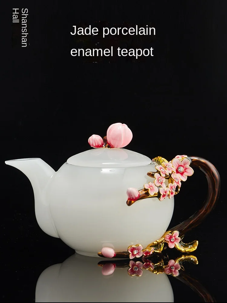 

Jade Porcelain Teapot White Porcelain Enamel Household Teapot Colored Glaze Tea Set Small Single Pot Heat-Resistant Glass Pot