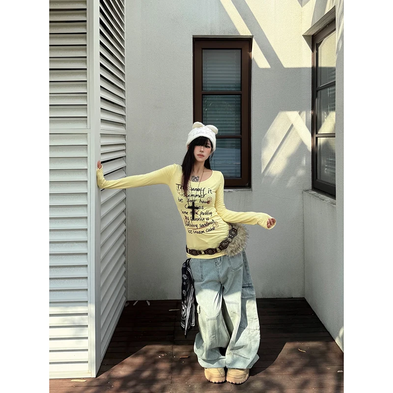 YIBASHU Women Black Gothic Emo Y2k Jeans Japandi Style Vintage Oversize Wide Jean Pants Harajuku Baggy Denim Trousers Clothes 4