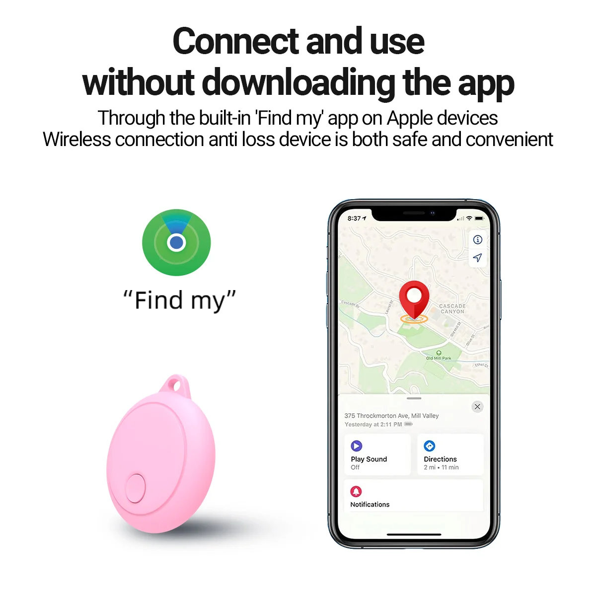 Portable GPS Smart Tracker Air Tag Pink Mini Loss Prevention for Find Me Luggage Tracker Pet Finder Backpack Loss