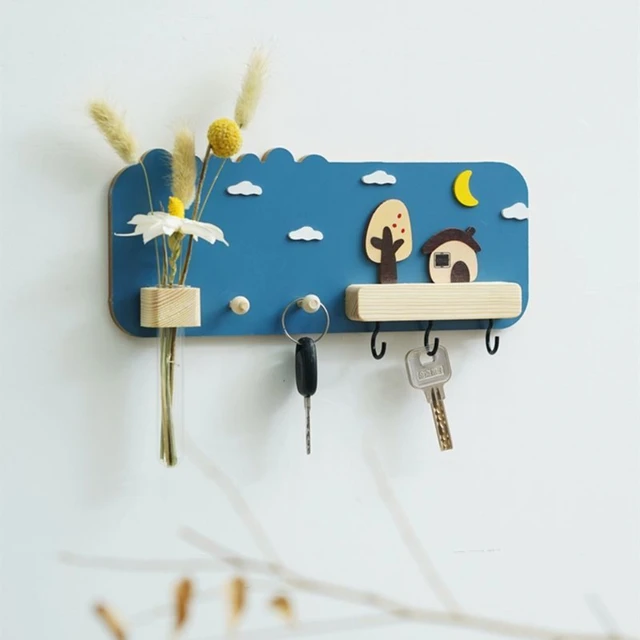 Support de rangement mural suspendu de Style quatre saisons, support de rangement mural en bois avec 6 crochets, organisateur de rangement Simple, décoration de la maison 2