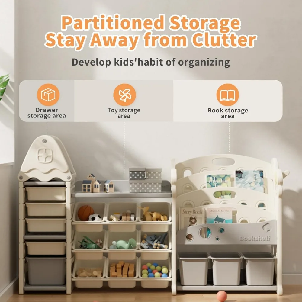Kids Toy Storage Organizer, 4-Tier Bookshelf for Kids, Multi-Purpose Castle-Shaped Toy Organizer for Playroom 4