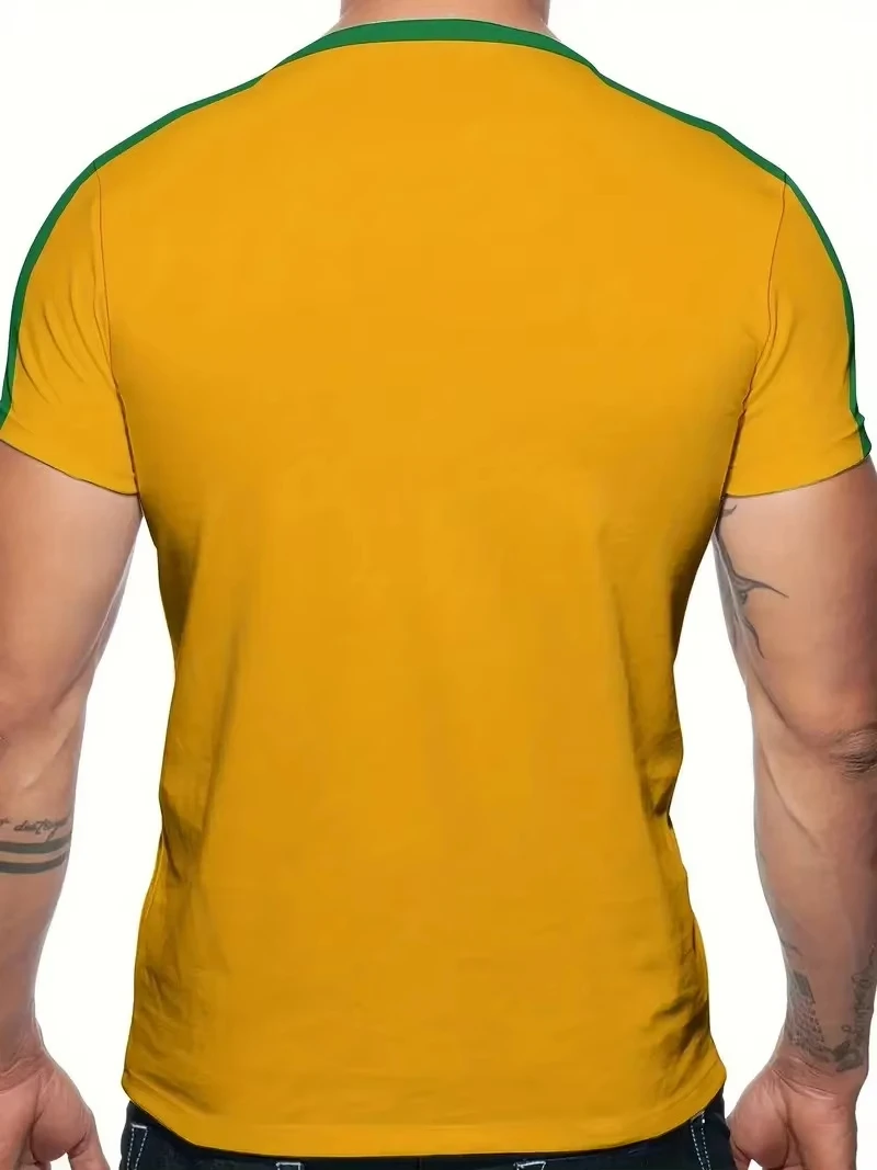 Brazilian Style Casual Men's Short Sleeve T-Shirt 3D Printed Crew Neck Pullover for Summer Outdoor Activities and Daily Wear