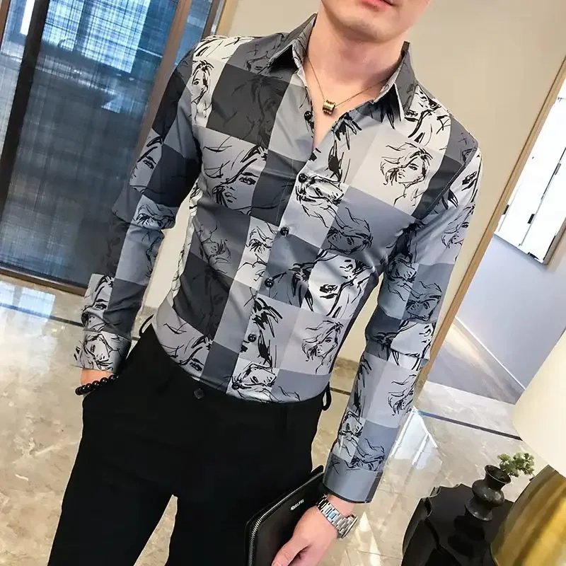 thumbnail image 1 of Camisas para hombre con cuadros a cuadros, estilo anime, hip hop, camisetas coloridas, originales con mangas, moda 2024, estética para hombre, diseñador asiático, 1 of 5