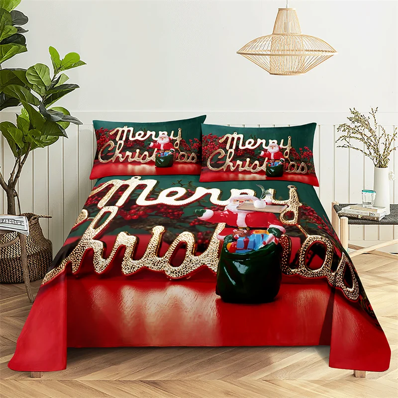Christmas gifts Queen Sheet Set Kid's Flat Sheet Boys and Girls Bed Sheets and Pillowcases Christmas Bed Sheet Set Bedding Set
