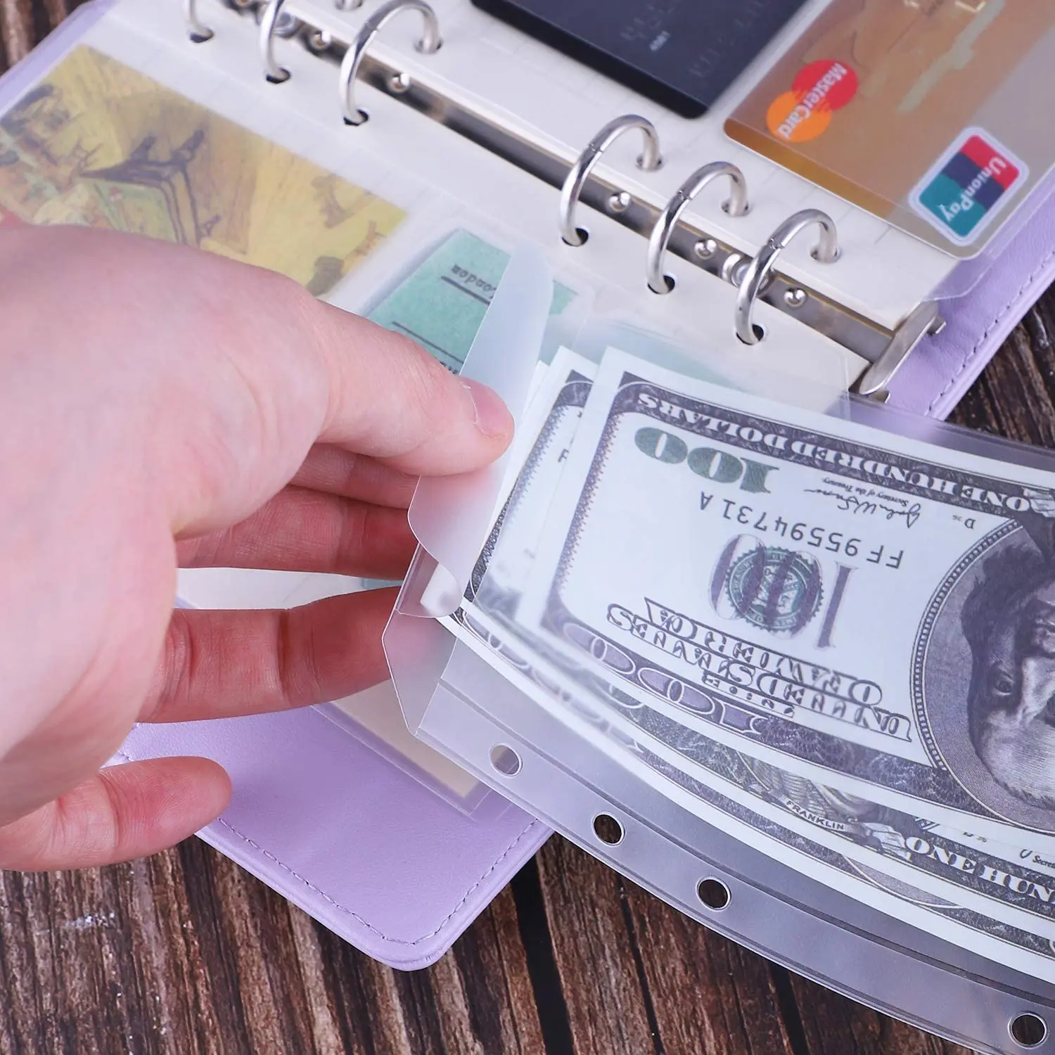 A6 Binder Pocket Cash Budget Envelope 6-Hole Transparent Waterproof PVC Folder Bag Fits 6 Ring Buckle Folders