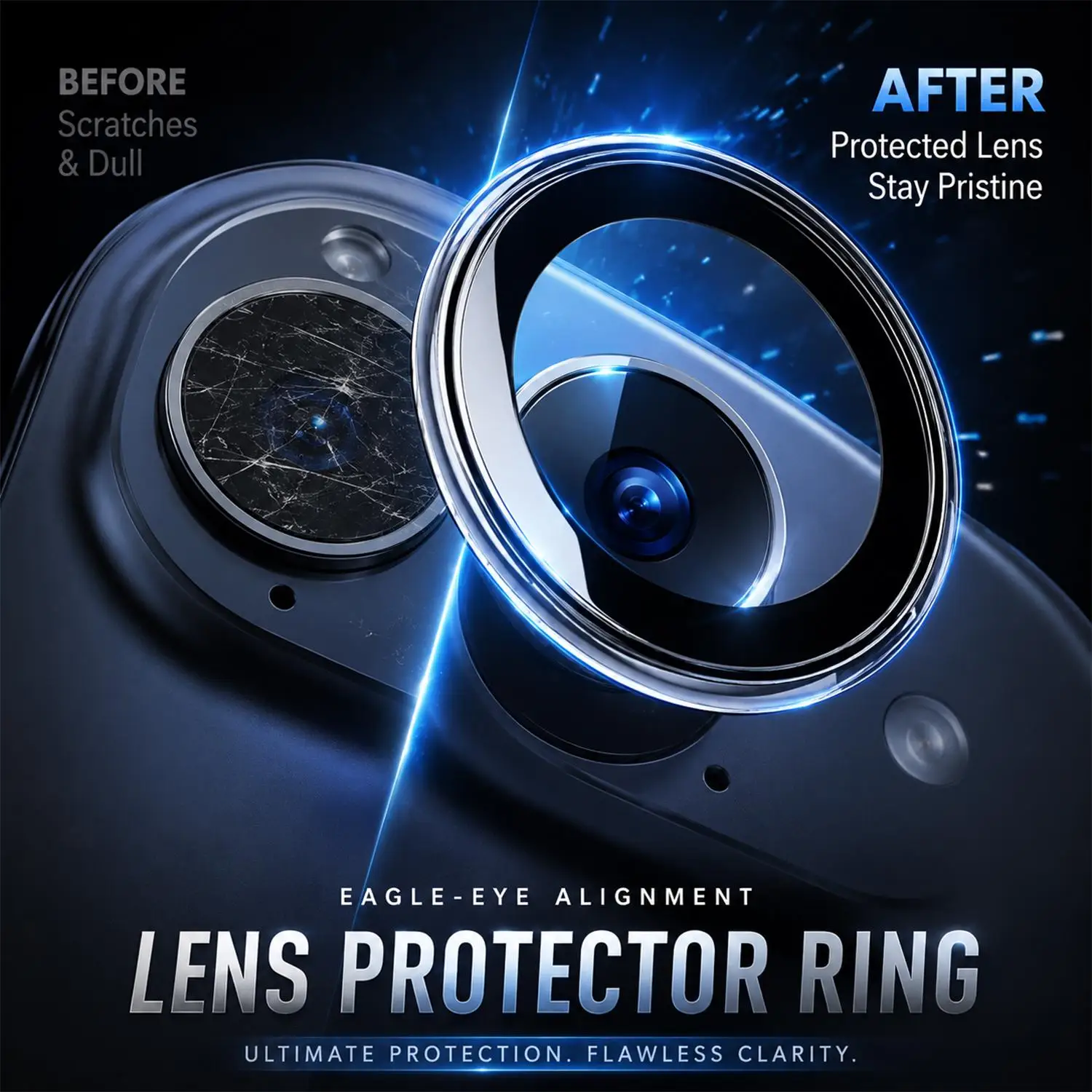 Premium Full-Cover Clear Glass Camera Protector with Tempered Glass Ring Cap