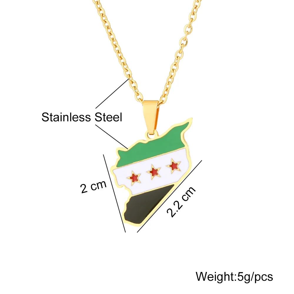 

Stainless Steel Syrian Map Flag Geometric Style City Hometown Pendant Necklace Love Heart Men Women Gift Chain Jewelry