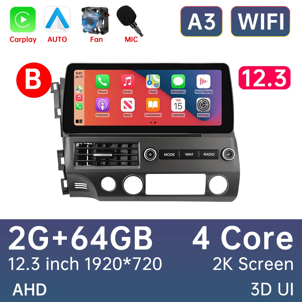 SXAUTO Android 15 Autoradio pour Honda Civic (2006-2012) - sans Fil Carplay + Android Auto - 2G+64G - Caméra arrière Gratuit - IPS 9 Pouce 2 Din - Dab Volant Fast-Boot Split-Screen Bluetooth WiFi