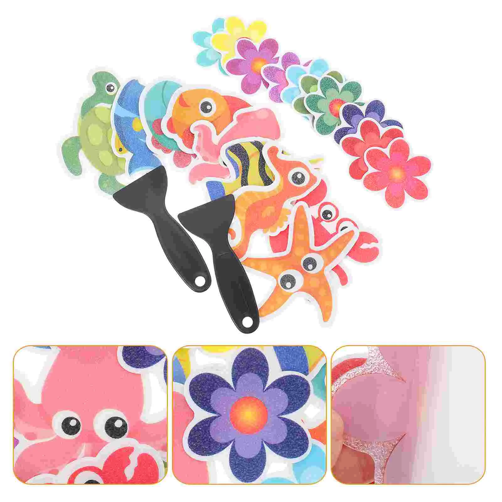 

1 Set Anti-slip Bathtub Stickers Cartoon Flower Marine Animals Non-slip Stickers