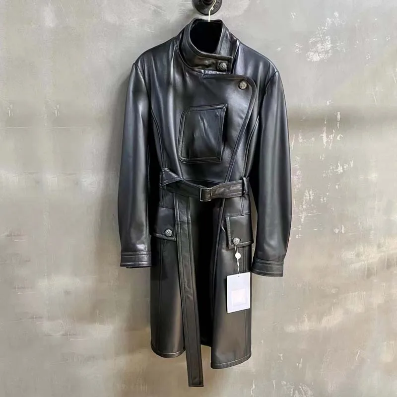 

Women Coat Spring And Autumn 2023 New Fashion Long Length Clothes With Belt Trench Clothes Natural Real Sheepskin