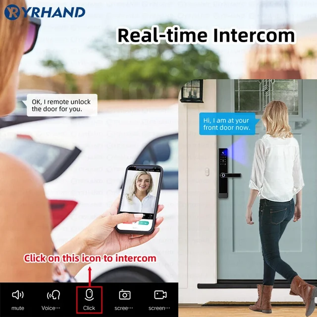 YRHAND Tuya Wifi Video Intercom Lock Remote Unlocking Digital Electronic Biometrics Waterproof Smart Door lock For Home 3