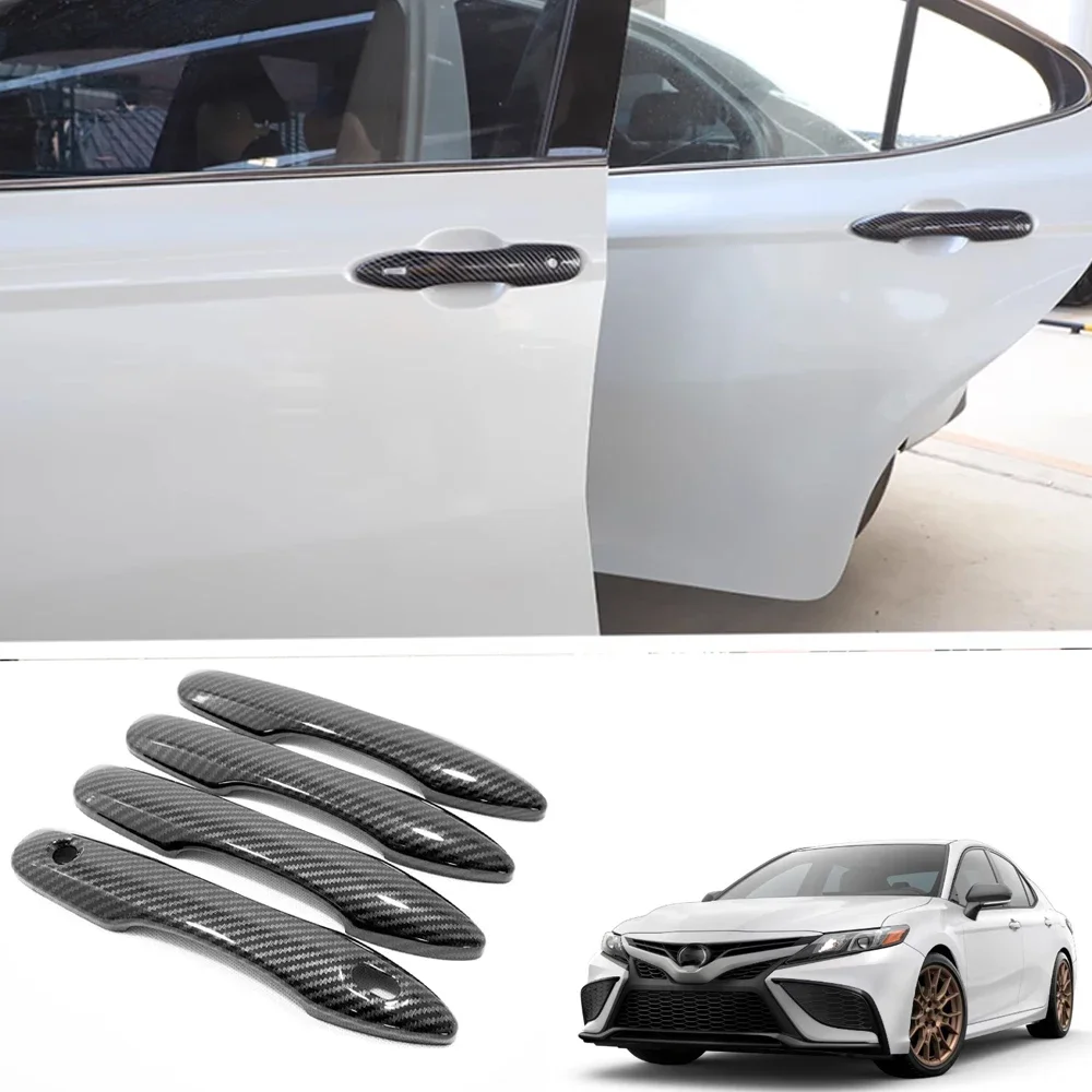 

Car Carbon Fiber Accessories Door Handle Trim For Toyota Camry 2024 External Protective Chrome Stickers 4Pcs