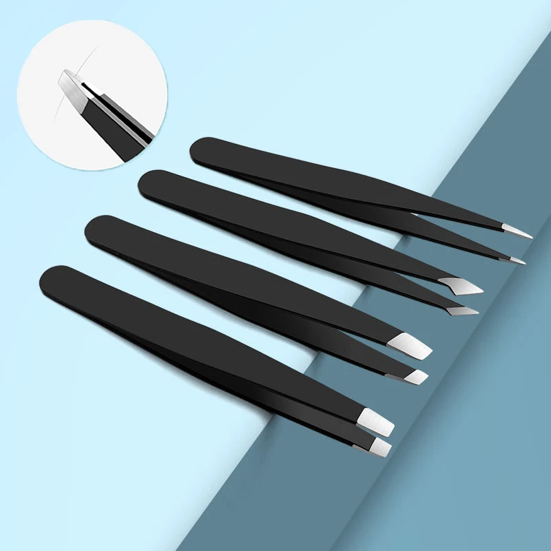 Stainless Steel Eyebrow Tweezers Black Flat Hairs Puller Beauty Makeup Tool Anti-static Precision Repair Tool For Eyebrow DIY different types of wood planes