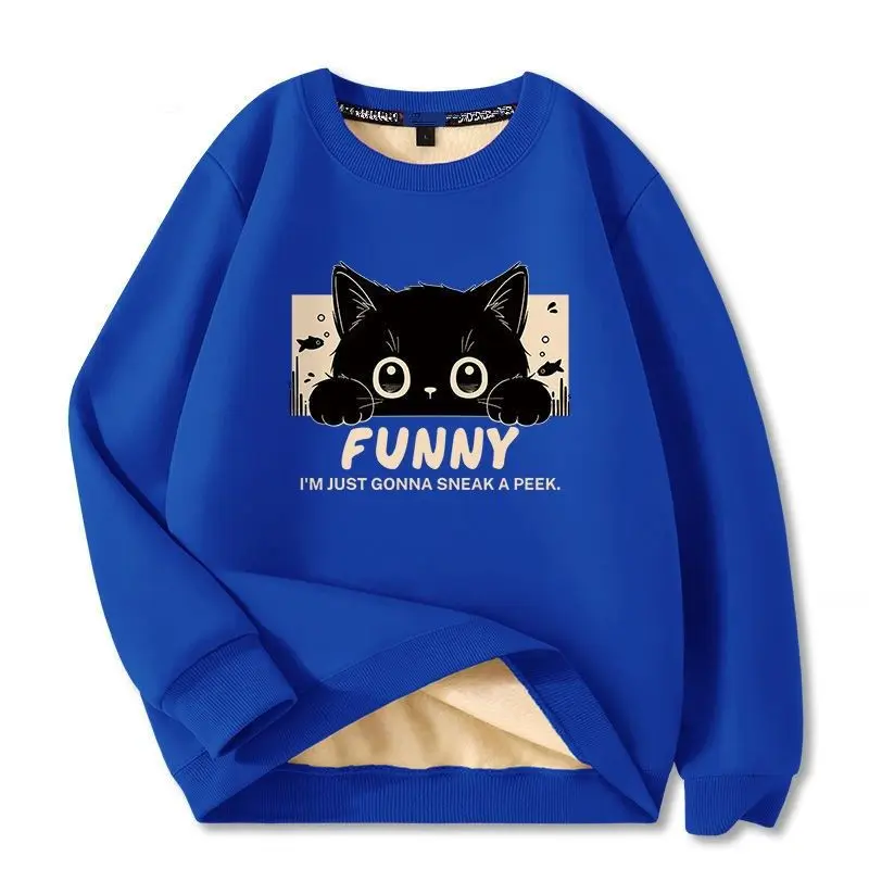 Winter Womens Pullover cute Cattitude Funny Cat Print Hoodie Fleece Sweatshirts Warm Crewneck Ladies Tops 5XL