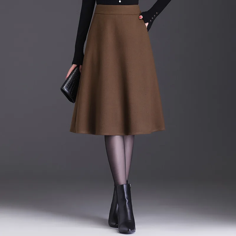 

Autumn Winter Skirts for Women Korean Fashion Woolen A-line Midi High Waist Solid Slim Black Faldas Mujer Moda 2022 Clothing