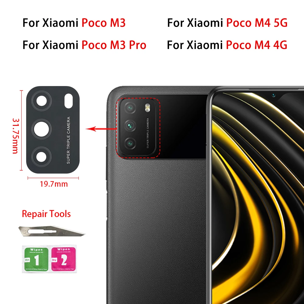 Tested Camera Glass for Xiaomi Poco X3 NFC M3 X3 GT X4 M4 Pro Poco F3 F4 5G C40 Rear Back Camera glass Lens With Adhesive